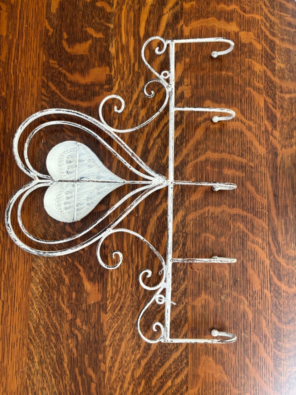 Rustic White Heart Wall Hook Rack by